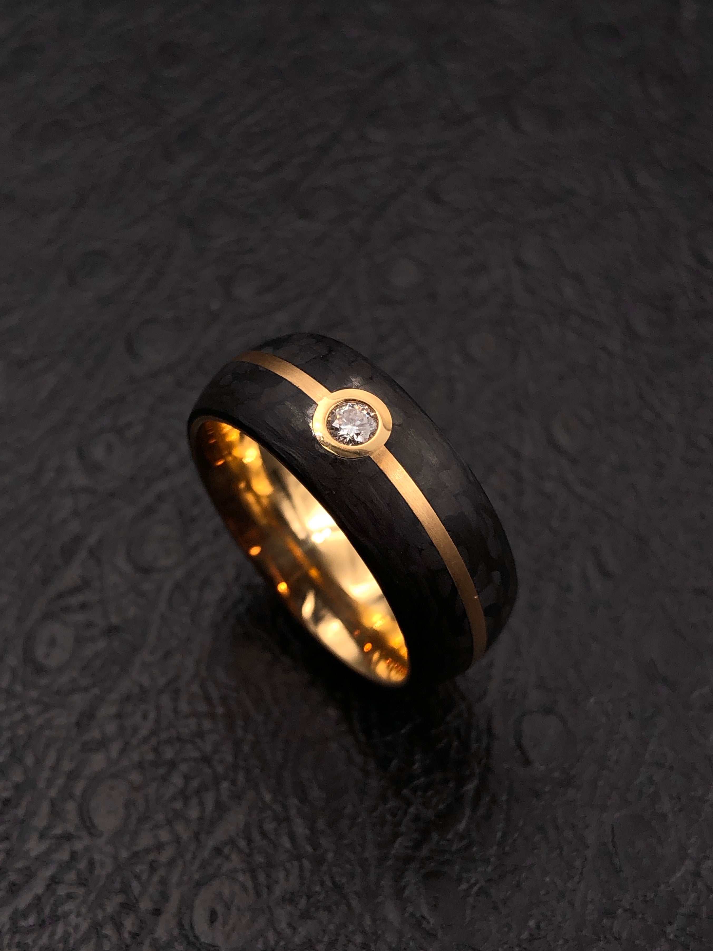 Peach Gold and Carbon Ring with Diamond