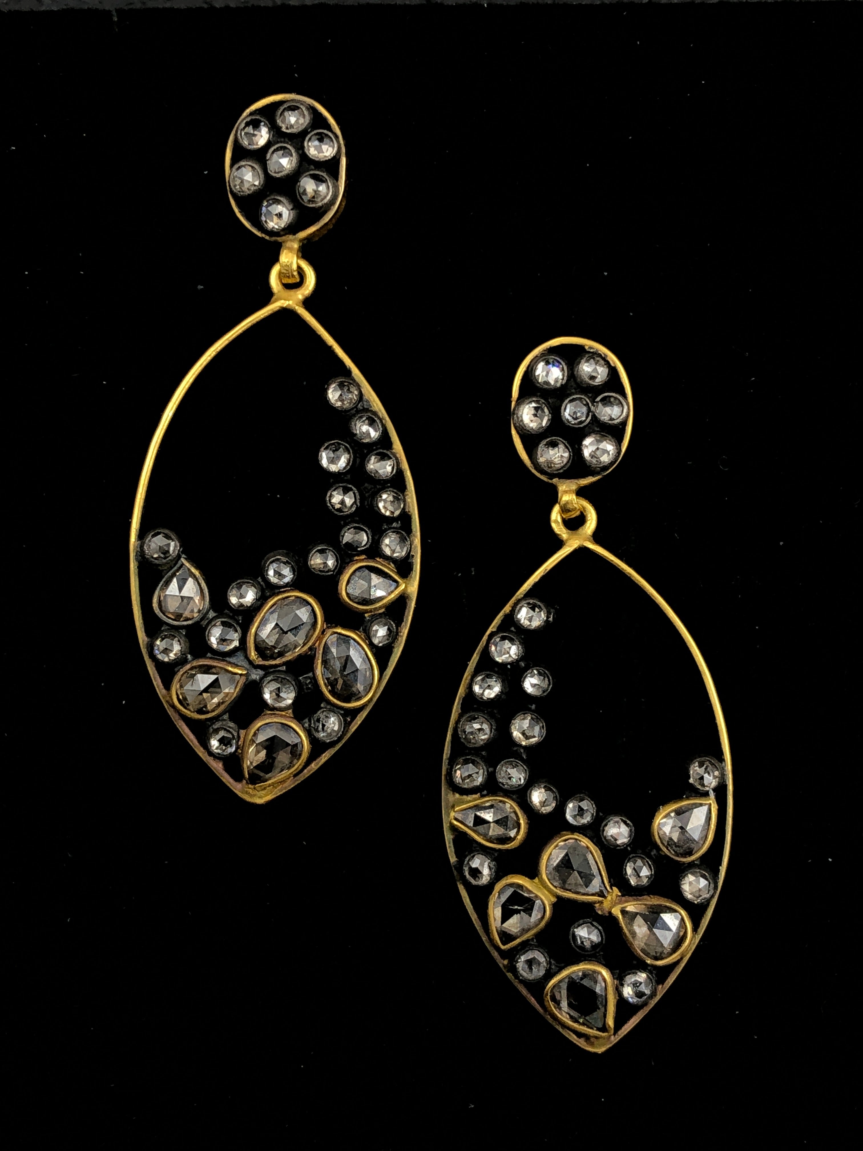 Open Leaf Shaped Diamond Earrings