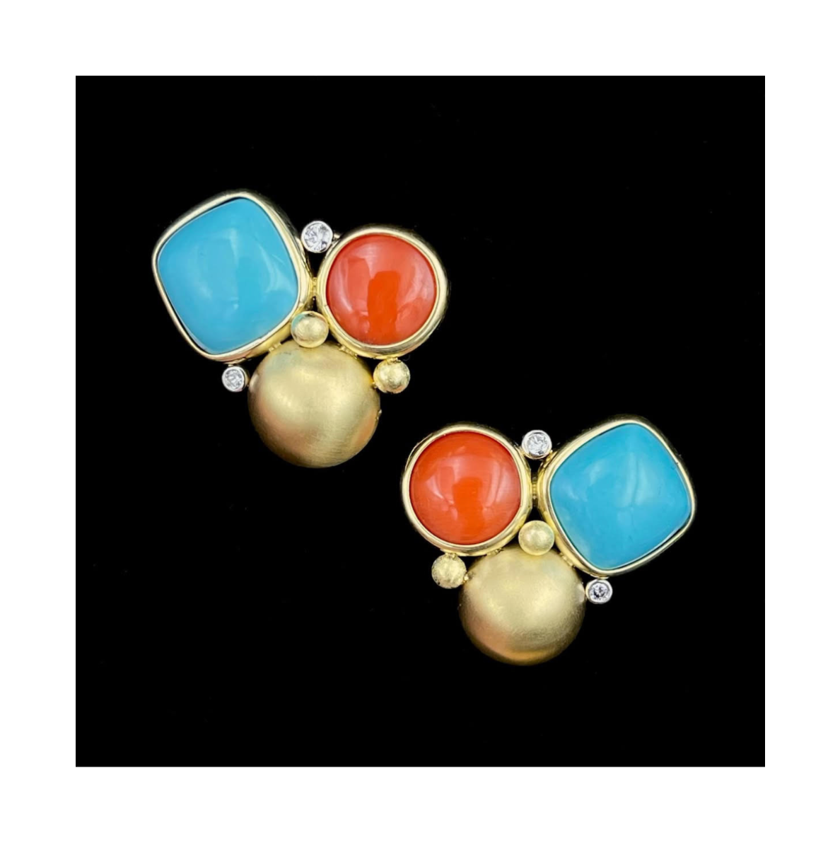 Turquoise and Coral Cluster Earring