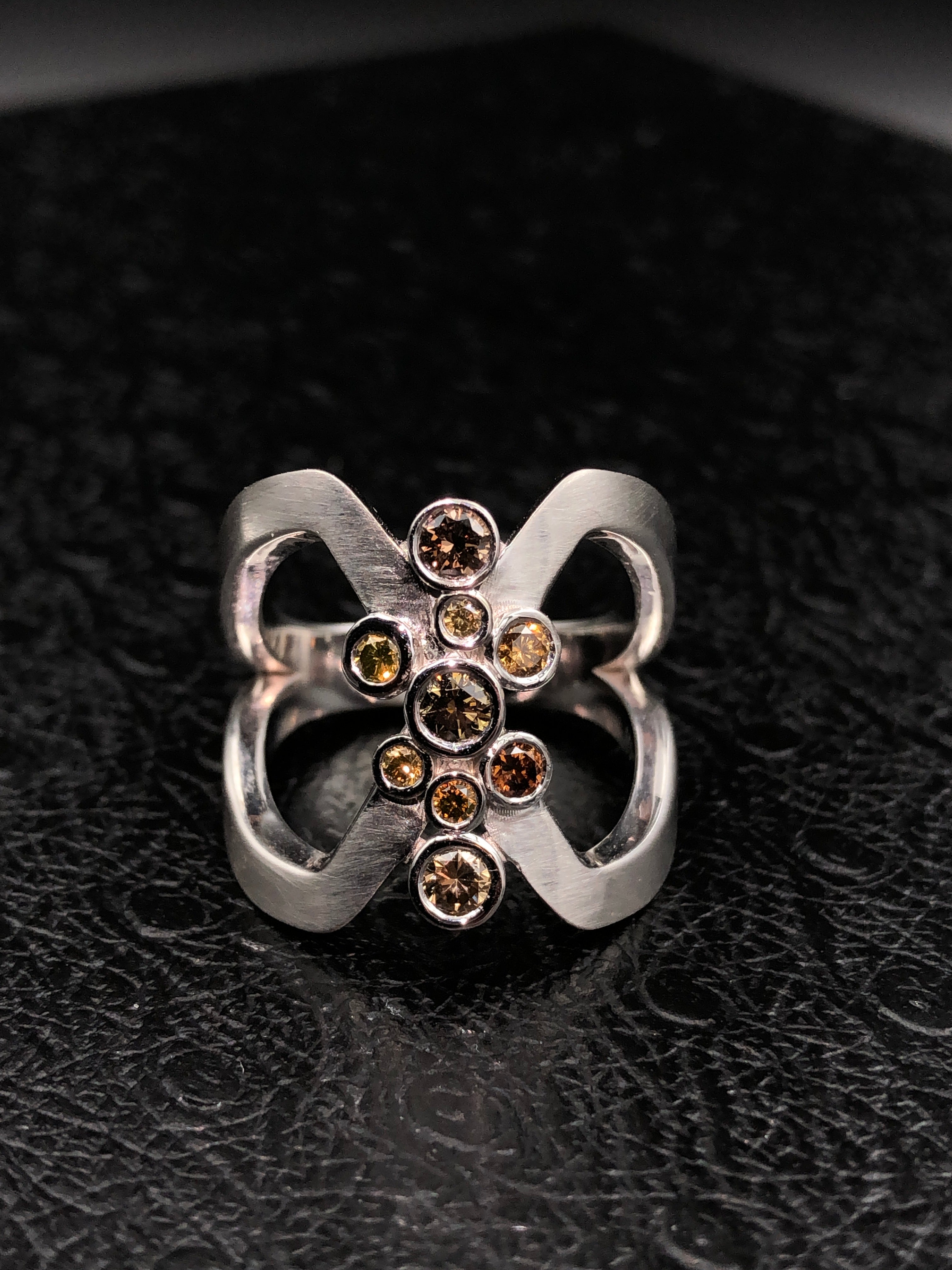 White Gold Open Ring with Champagne Diamonds