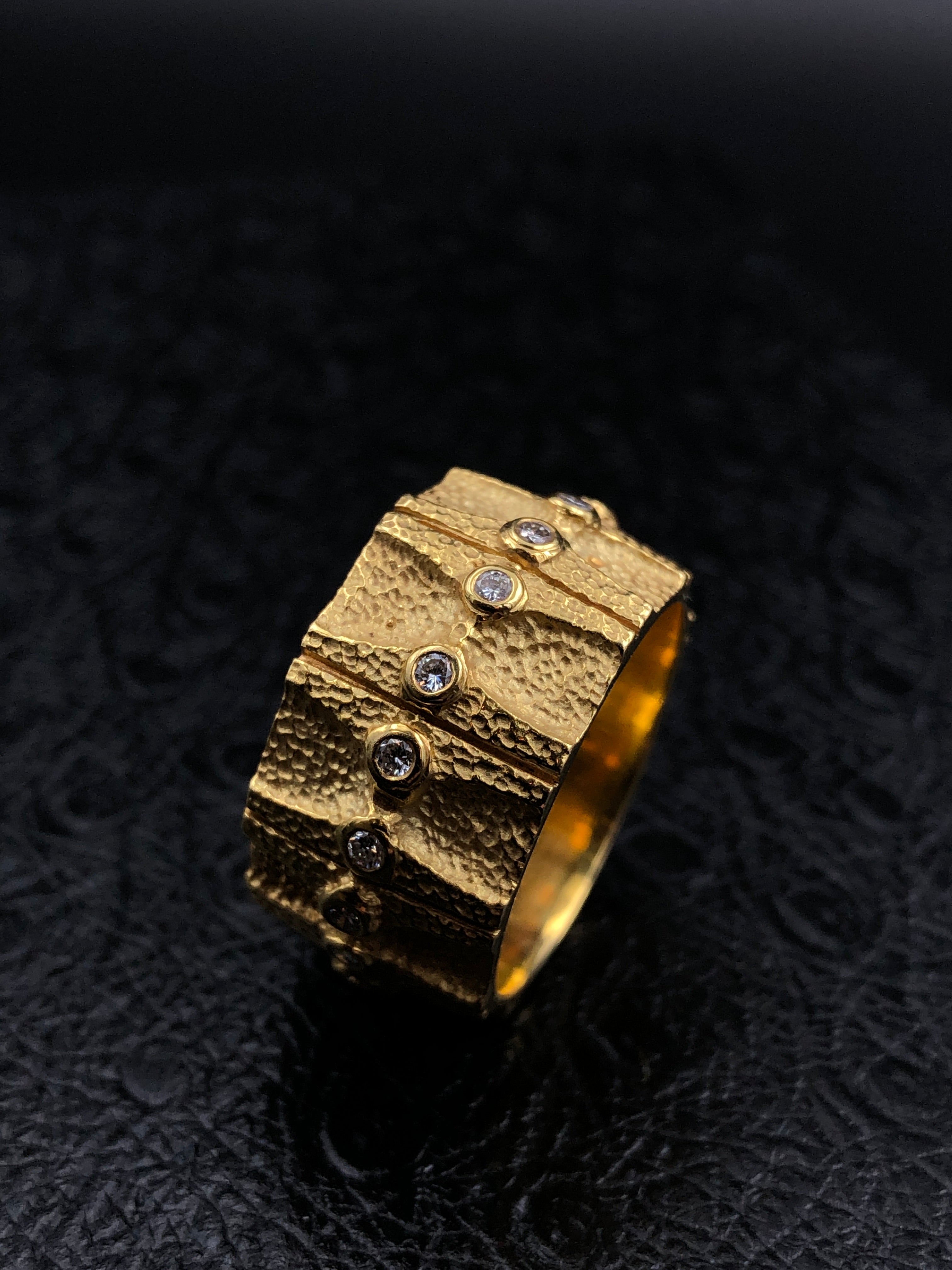 Wide Textured Band with Diamonds